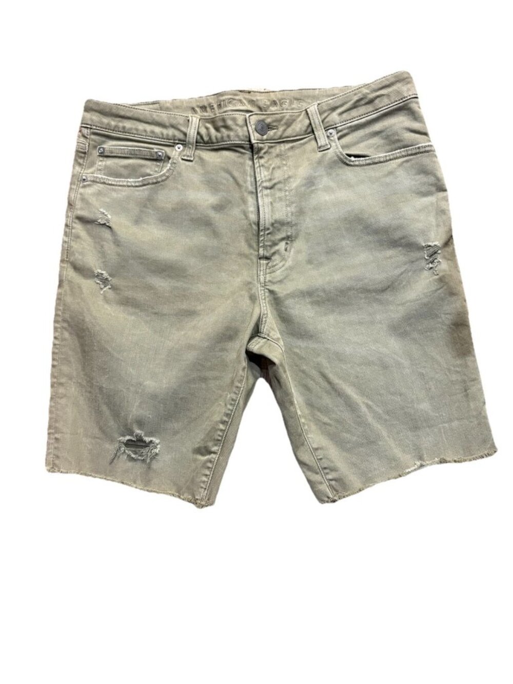 American Eagle Men's 33 Chino Next Level Flex Army Green Distressed Shorts